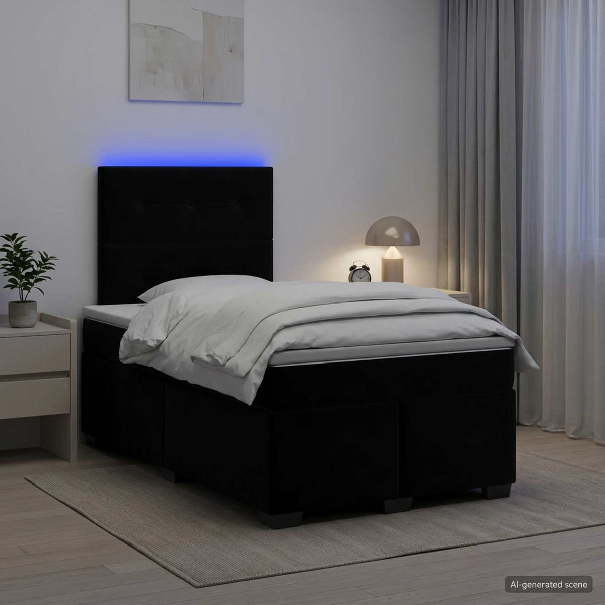 Letto box spring con materasso Nero 120 x 190 cm Velluto | homemem39