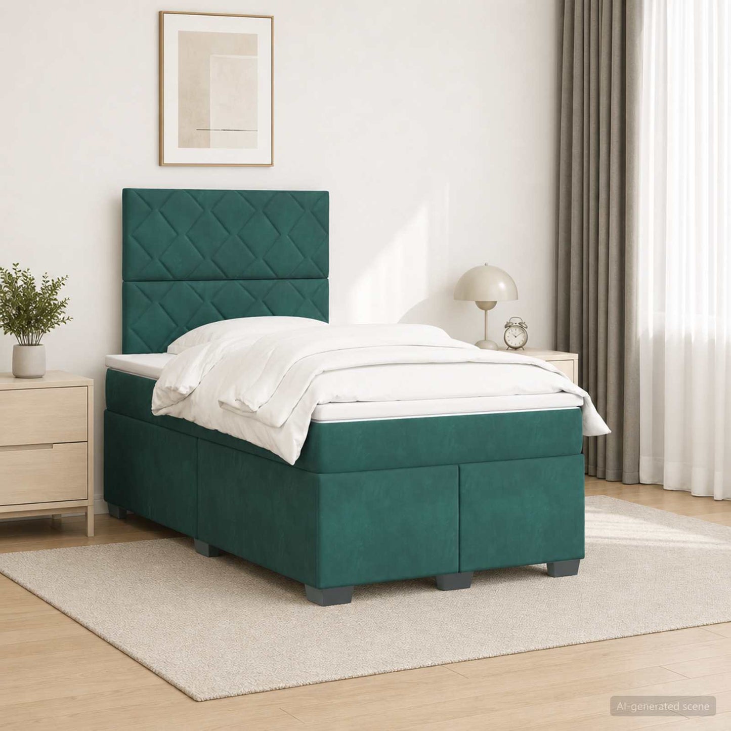Letto box spring con materasso Verde Scuro 120 x 190 cm Velluto | homemem39