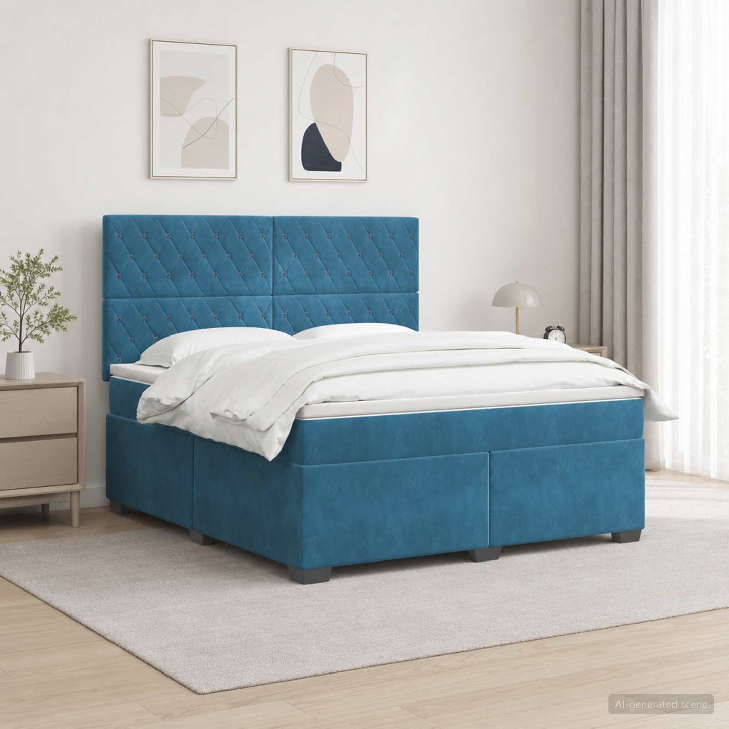 Letto box spring con materasso Blu 140 x 190 cm Velluto | homemem39