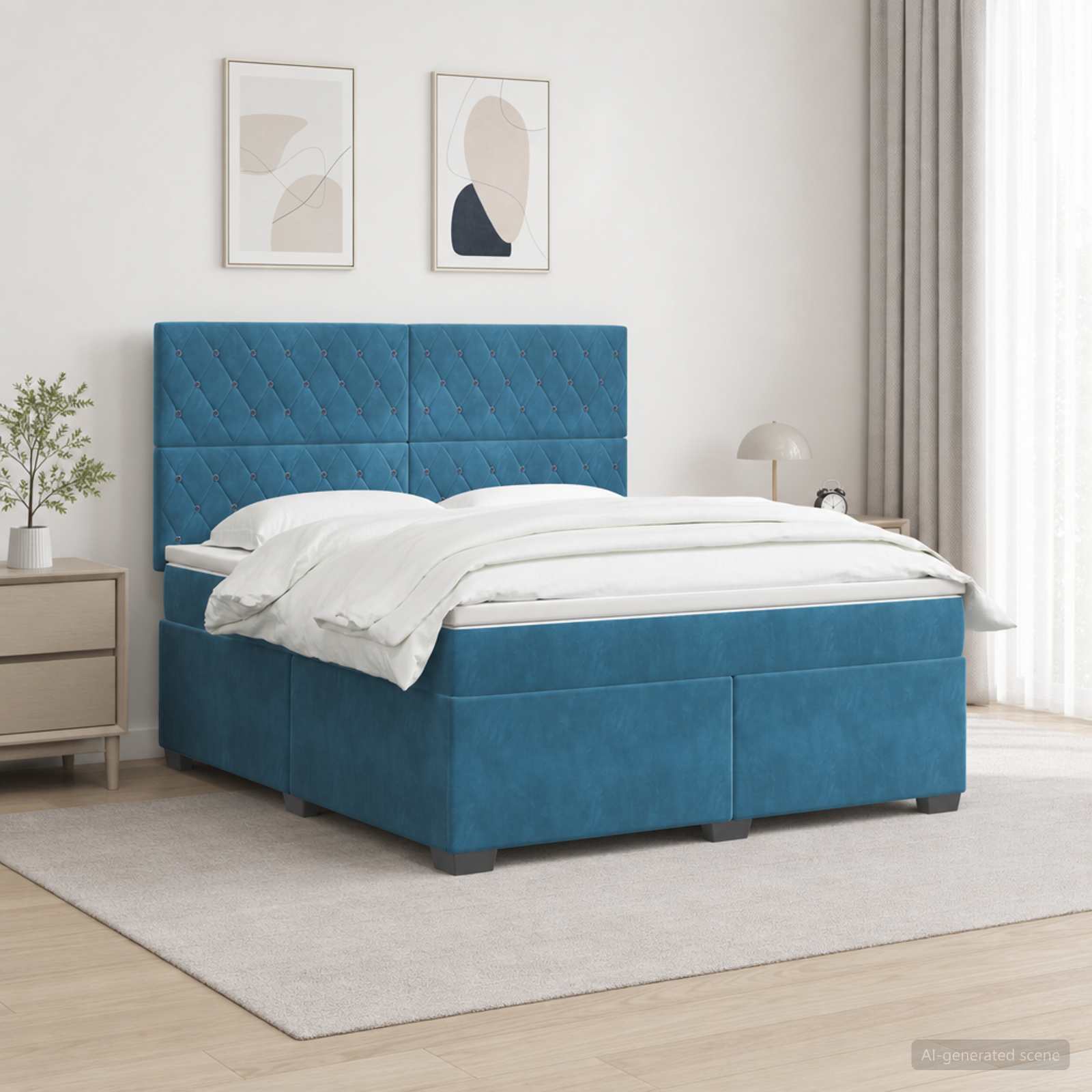 Letto box spring con materasso Blu 140 x 190 cm Velluto | homemem39