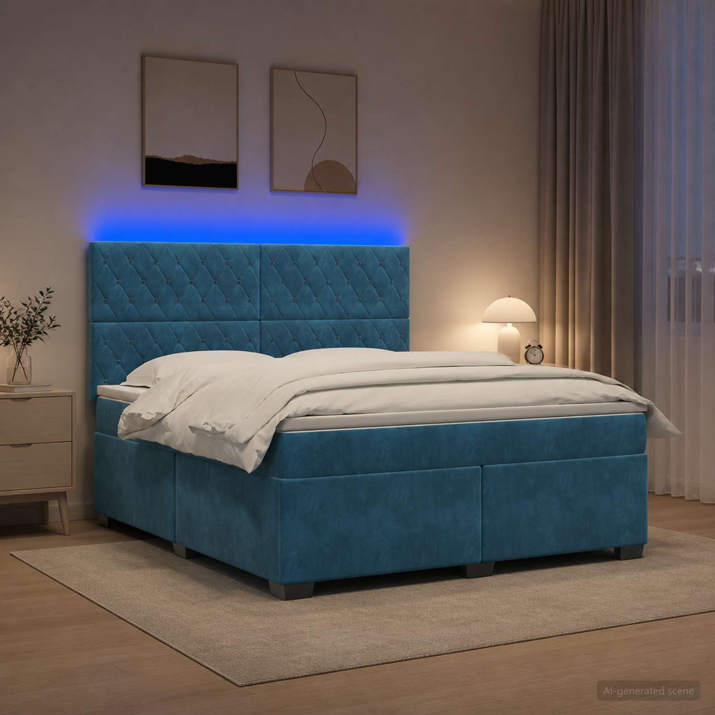 Letto box spring con materasso Blu 140 x 200 cm Velluto