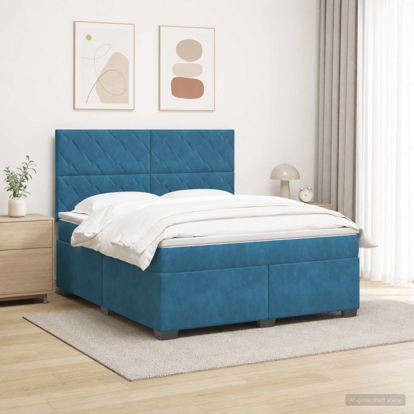 Letto box spring con materasso Blu 140 x 190 cm Velluto