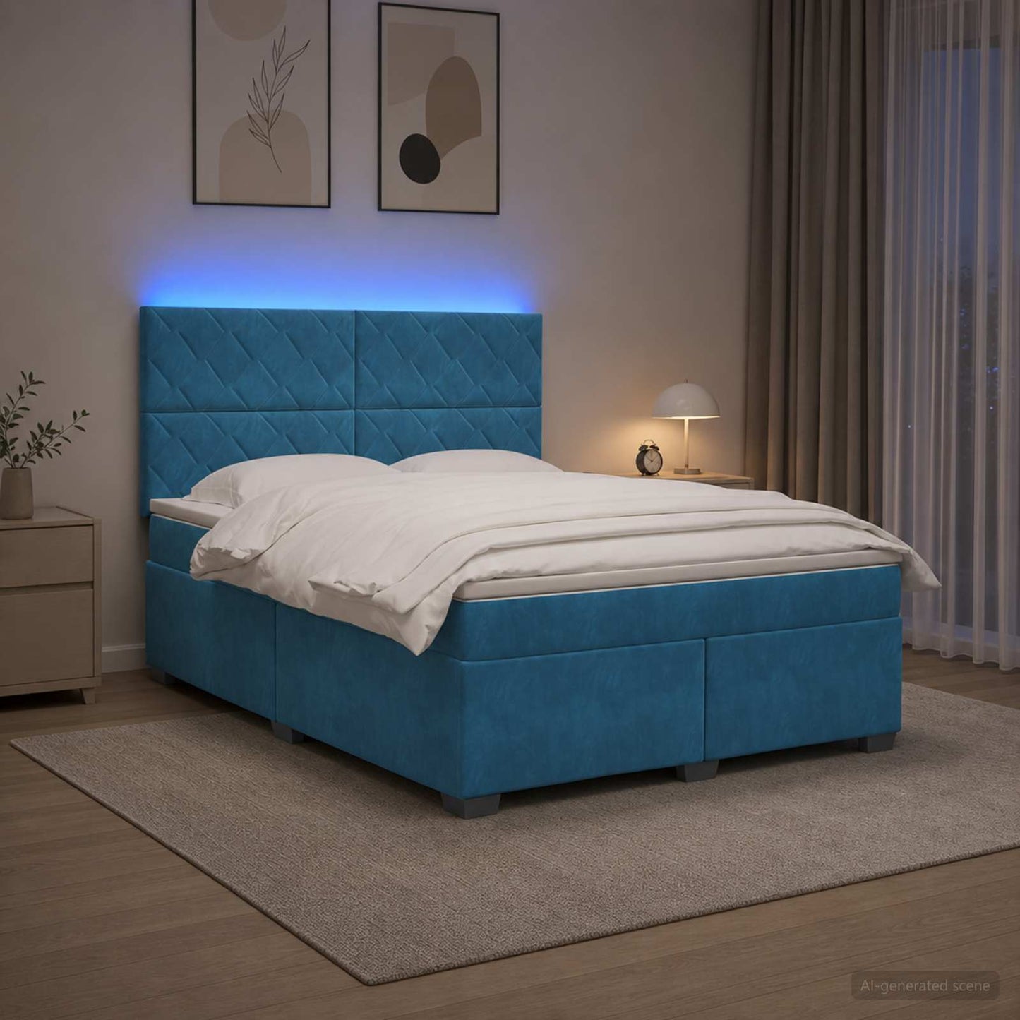 Letto box spring con materasso Blu 140 x 190 cm Velluto | homemem39