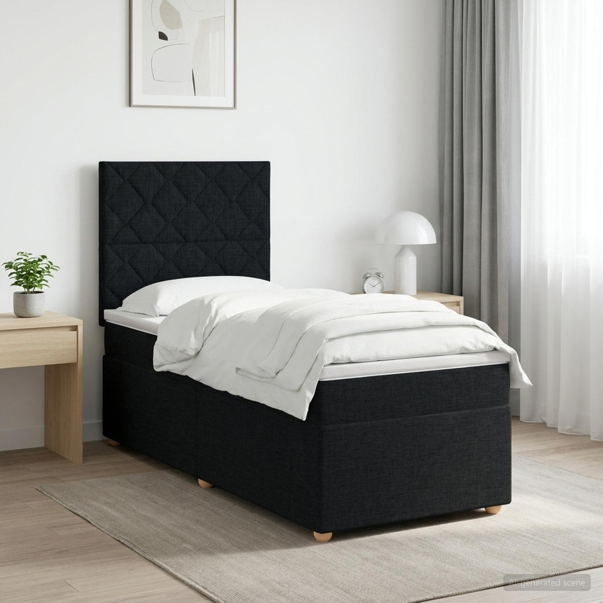 Letto box spring con materasso Nero 90 x 190 cm Tessuto | homemem39