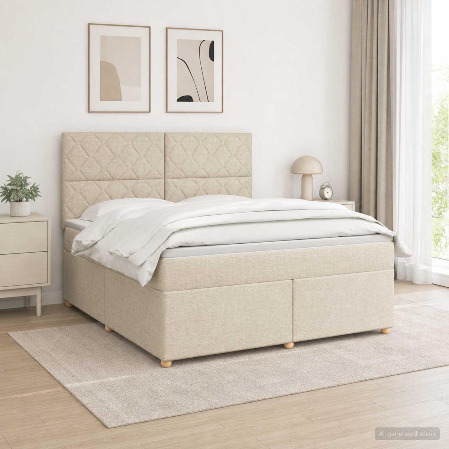 Letto box spring con materasso Crema 160 x 200 cm Tessuto | homemem39