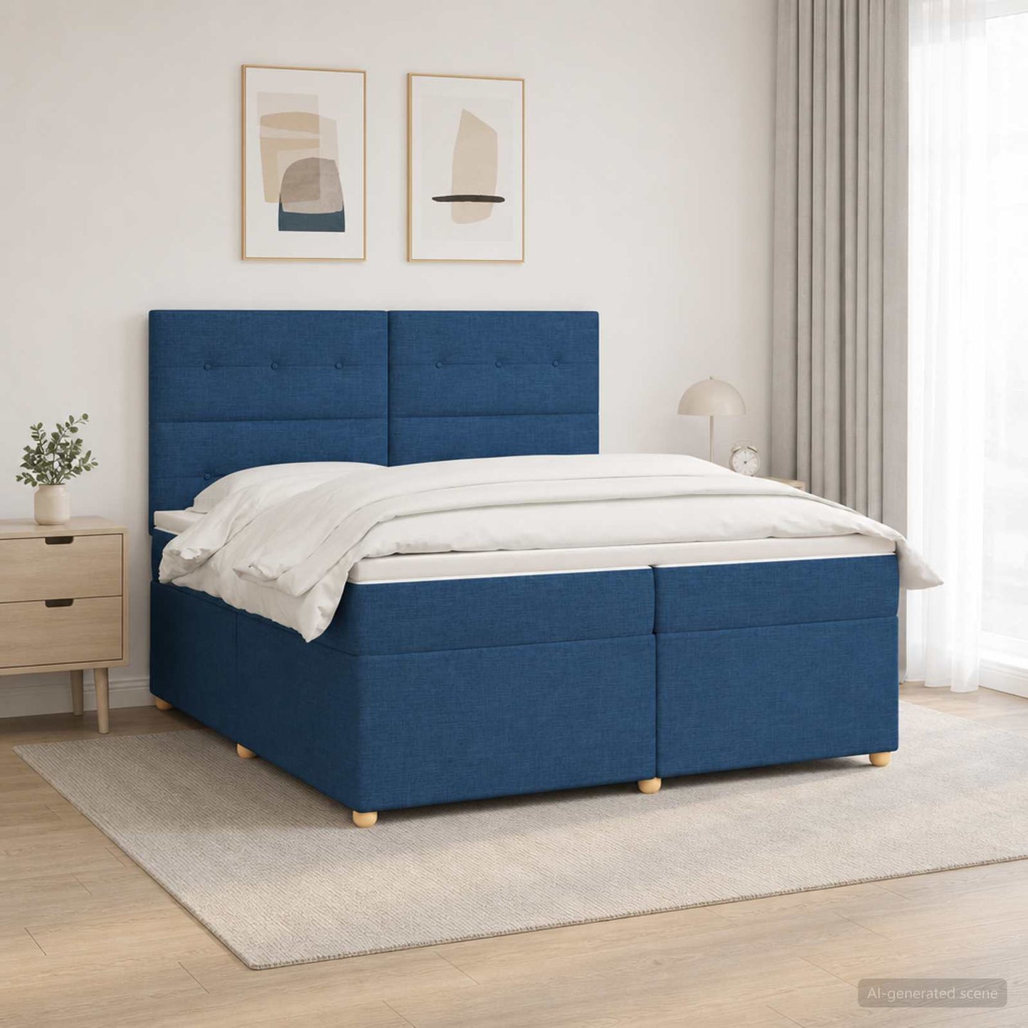 Letto box spring con materasso Blu 200 x 200 cm Tessuto