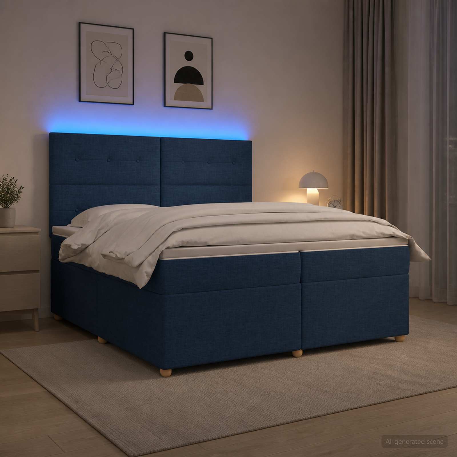 Letto box spring con materasso Blu 200 x 200 cm Tessuto | homemem39