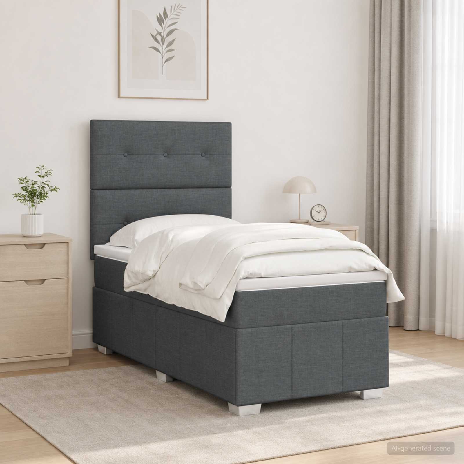 Letto Box Spring LED con Materasso Grigio Scuro 90 x 190 cm | homemem39