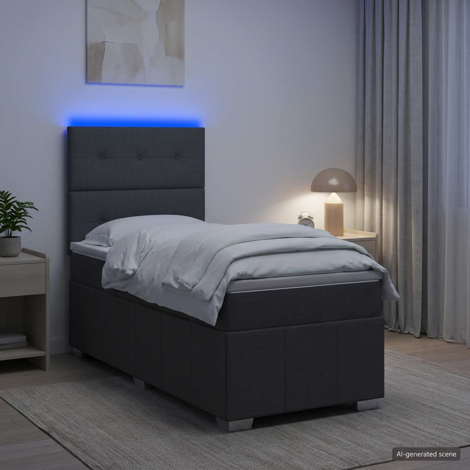 Letto Box Spring LED con Materasso Grigio Scuro 90 x 190 cm | homemem39