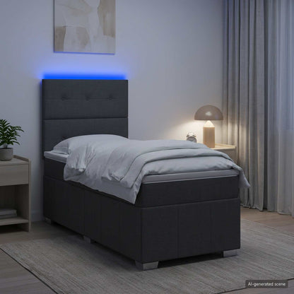 Letto Box Spring LED con Materasso Grigio Scuro 90 x 190 cm | homemem39