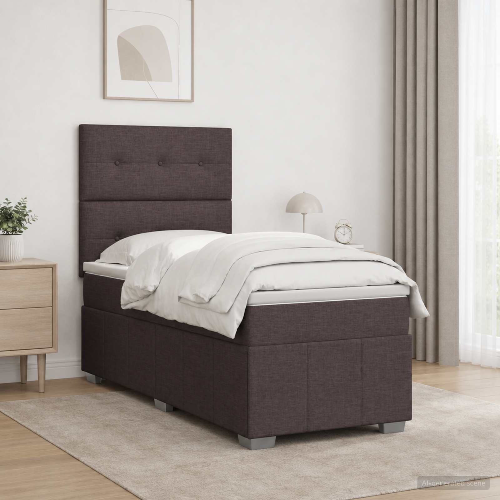 Letto Box Spring LED con Materasso Marrone Scuro 100 x 200 cm | homemem39