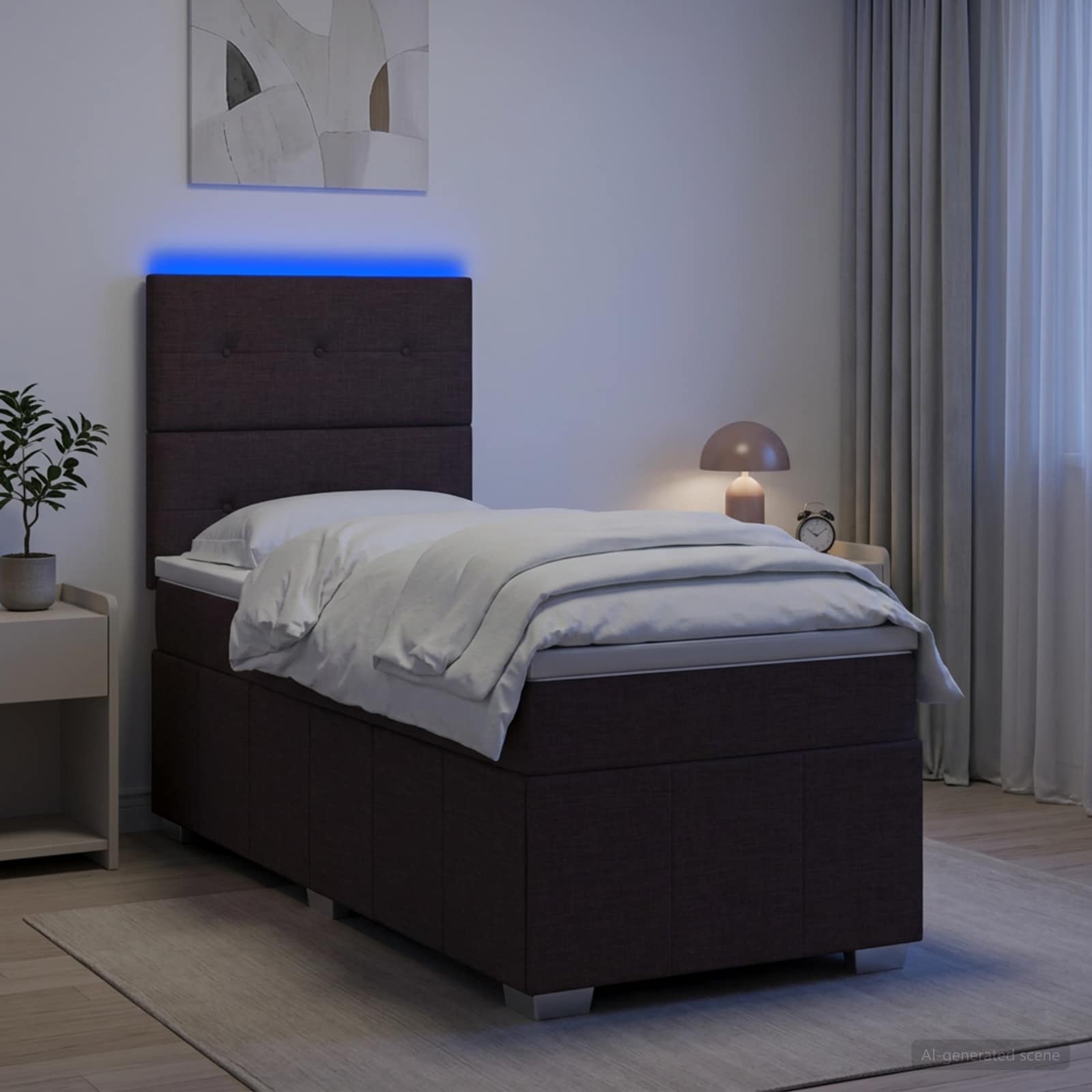 Letto Box Spring LED con Materasso Marrone Scuro 100 x 200 cm | homemem39