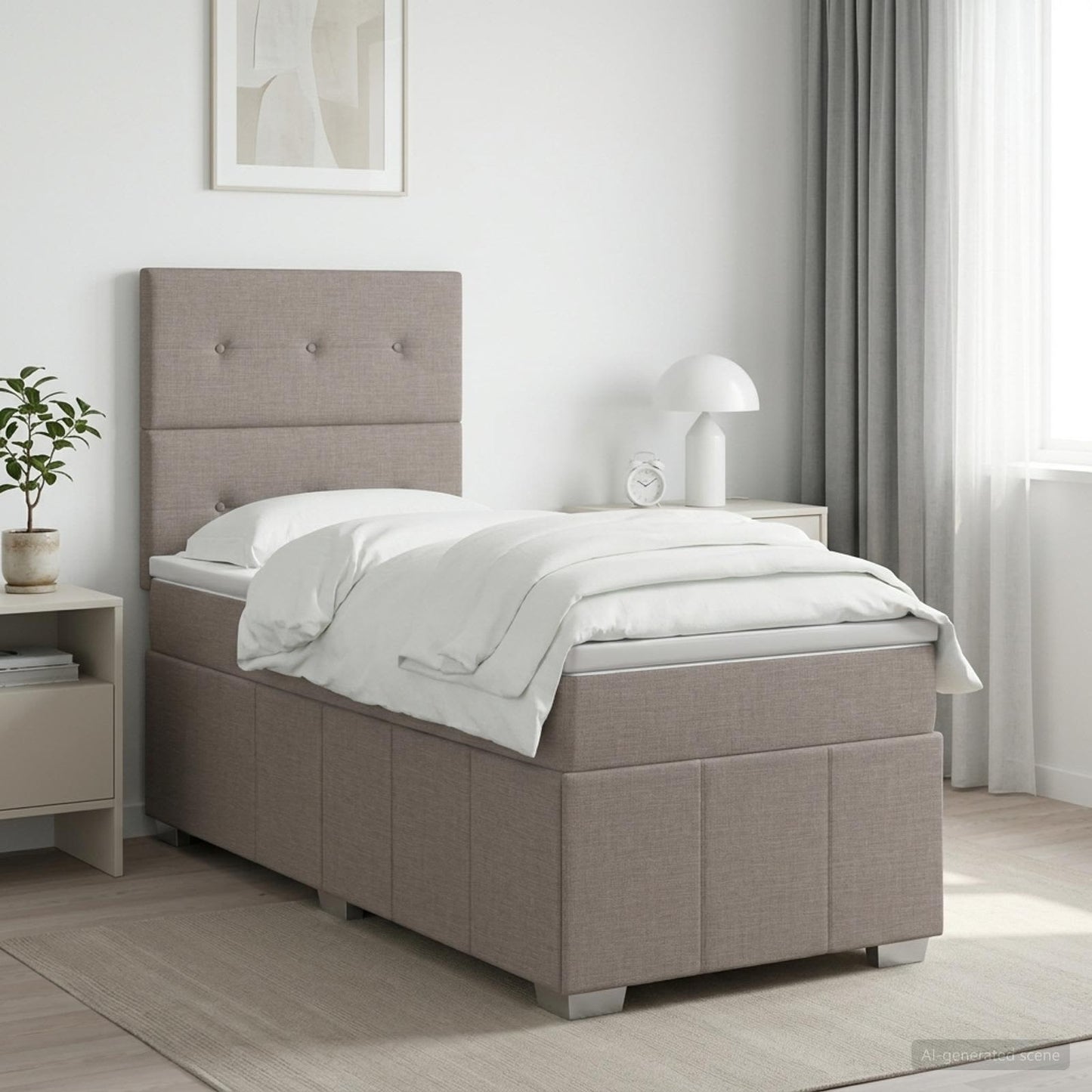 Letto Box Spring LED con Materasso Tortora 100 x 200 cm Tessuto | homemem39