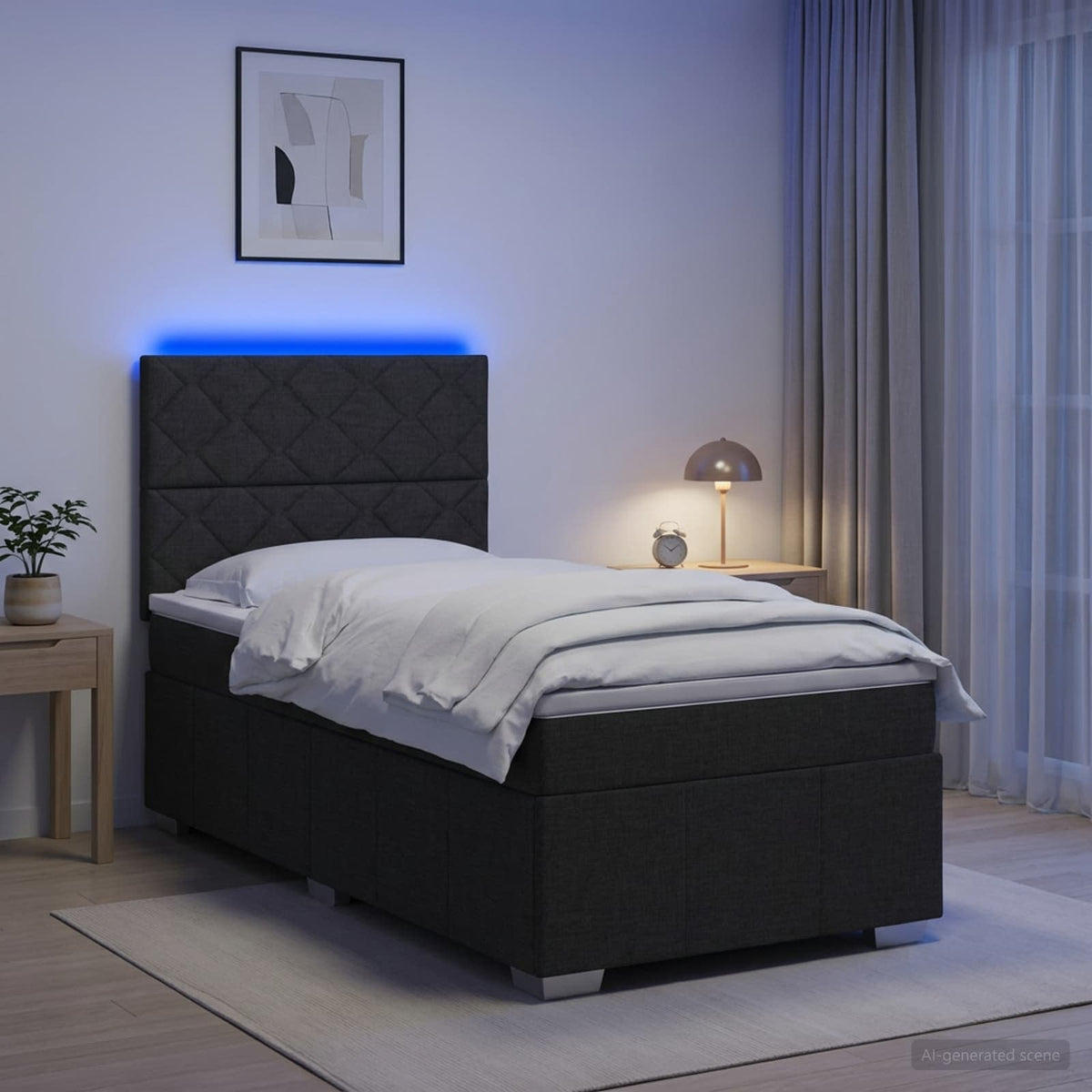 Letto Box Spring LED con Materasso Nero 90 x 200 cm Tessuto | homemem39