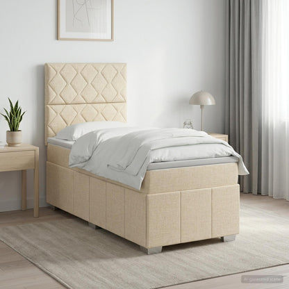 Letto Box Spring LED con Materasso Crema 80 x 200 cm Tessuto | homemem39