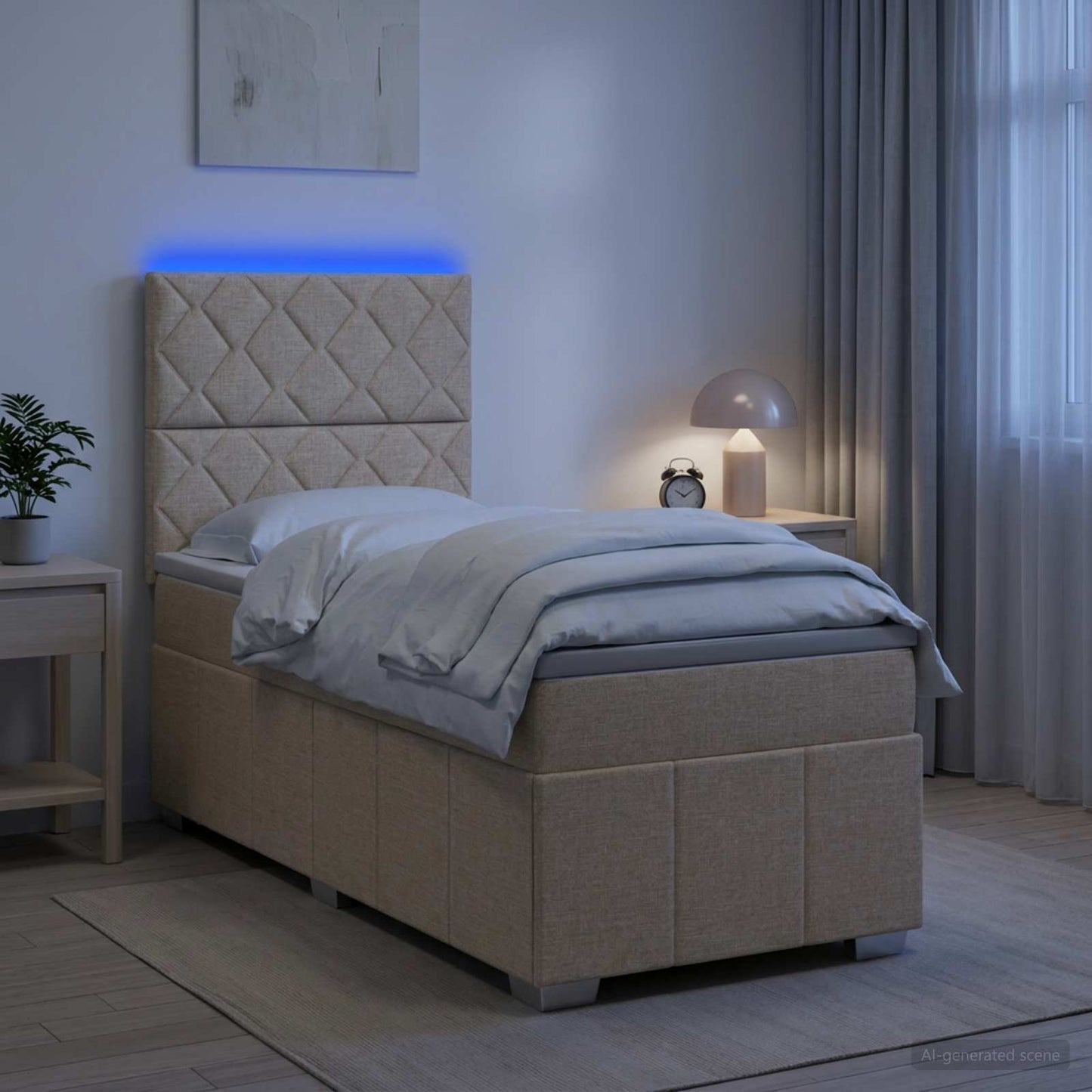 Letto Box Spring LED con Materasso Crema 80 x 200 cm Tessuto | homemem39