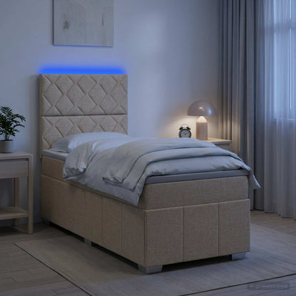 Letto Box Spring LED con Materasso Crema 80 x 200 cm Tessuto | homemem39