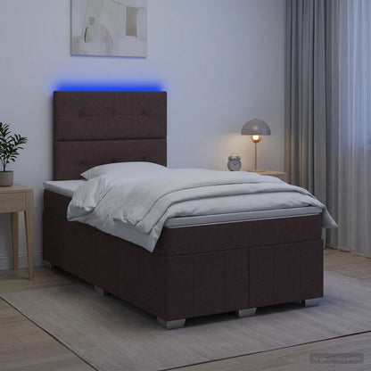 Letto Box Spring LED con Materasso Marrone Scuro 120 x 190 cm