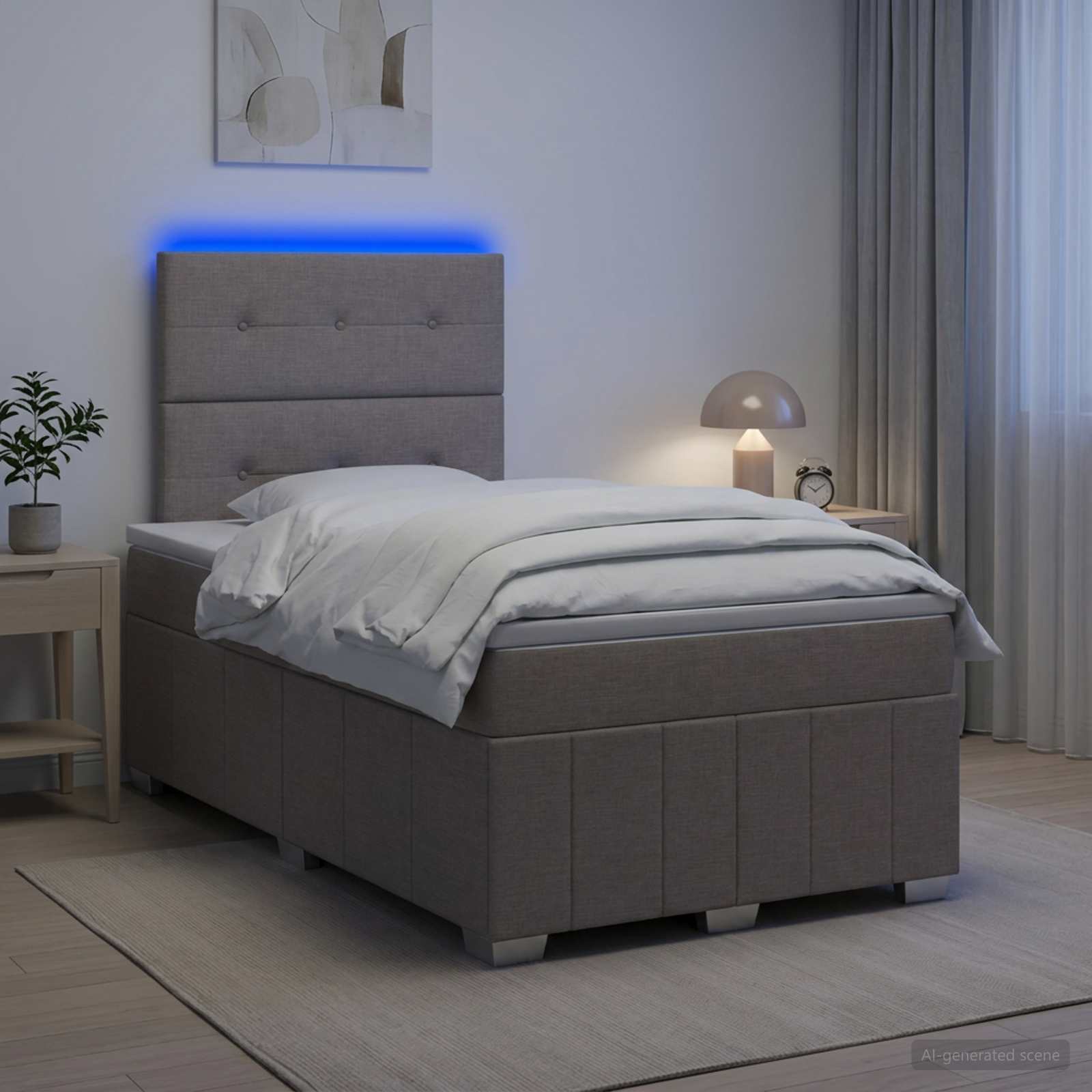 Letto Box Spring LED con Materasso Tortora 120 x 200 cm Tessuto | homemem39