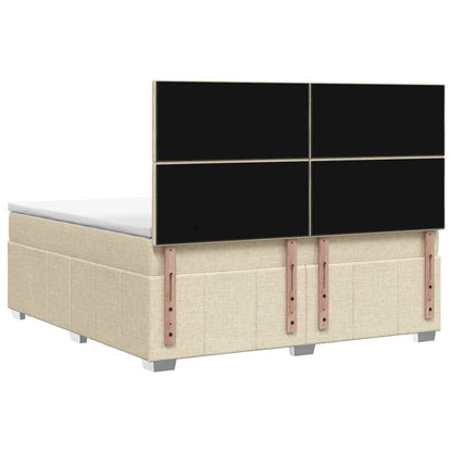 Letto Box Spring LED con Materasso Crema 140 x 190 cm Tessuto