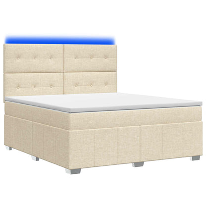 Letto Box Spring LED con Materasso Crema 140 x 200 cm Tessuto