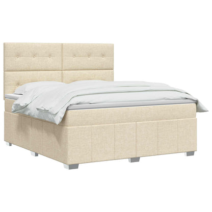 Letto Box Spring LED con Materasso Crema 140 x 200 cm Tessuto