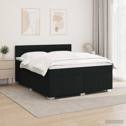 Letto Box Spring LED con Materasso Nero 140 x 190 cm Tessuto