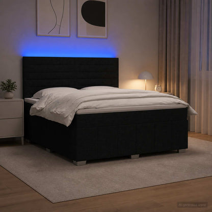 Letto Box Spring LED con Materasso Nero 140 x 190 cm Tessuto