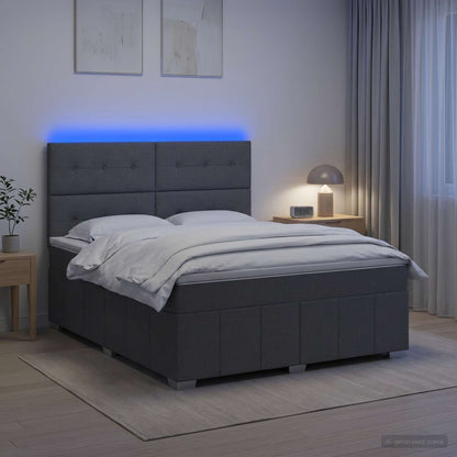 Letto Box Spring LED con Materasso Grigio Scuro 180 x 200 cm | homemem39