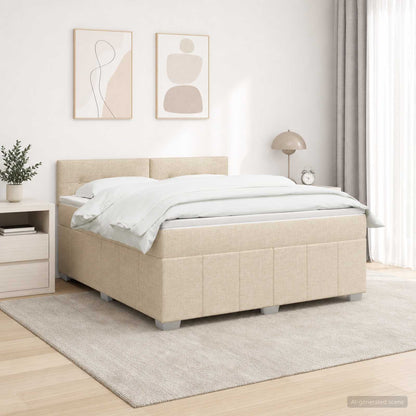 Letto Box Spring LED con Materasso Crema 140 x 190 cm Tessuto