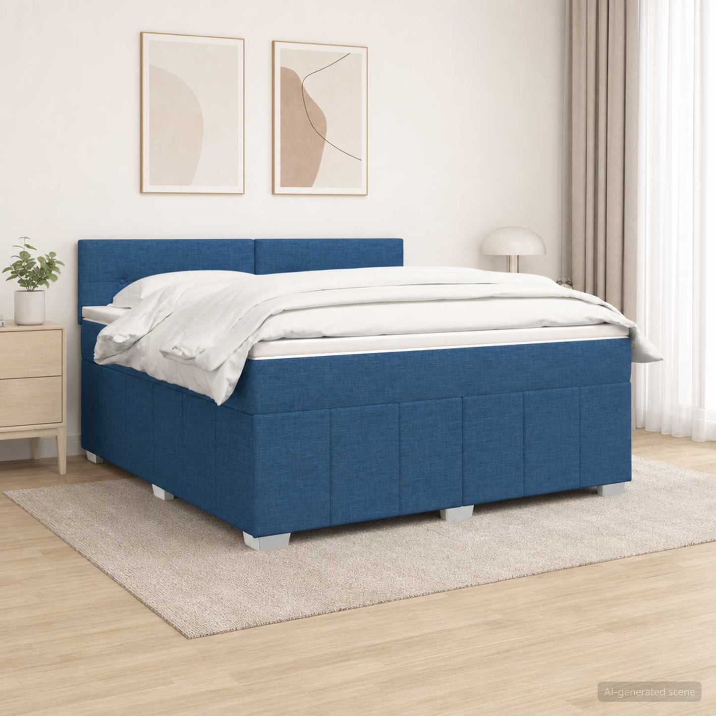 Letto Box Spring LED con Materasso Blu 140 x 200 cm Tessuto