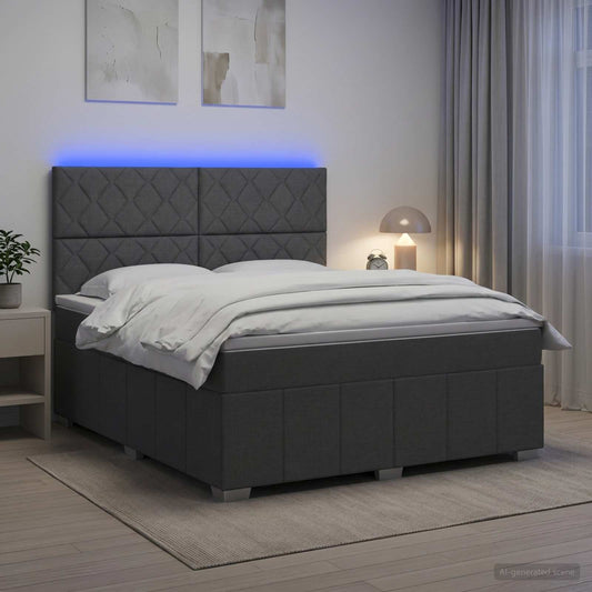 Letto Box Spring LED con Materasso Grigio Scuro 140 x 190 cm