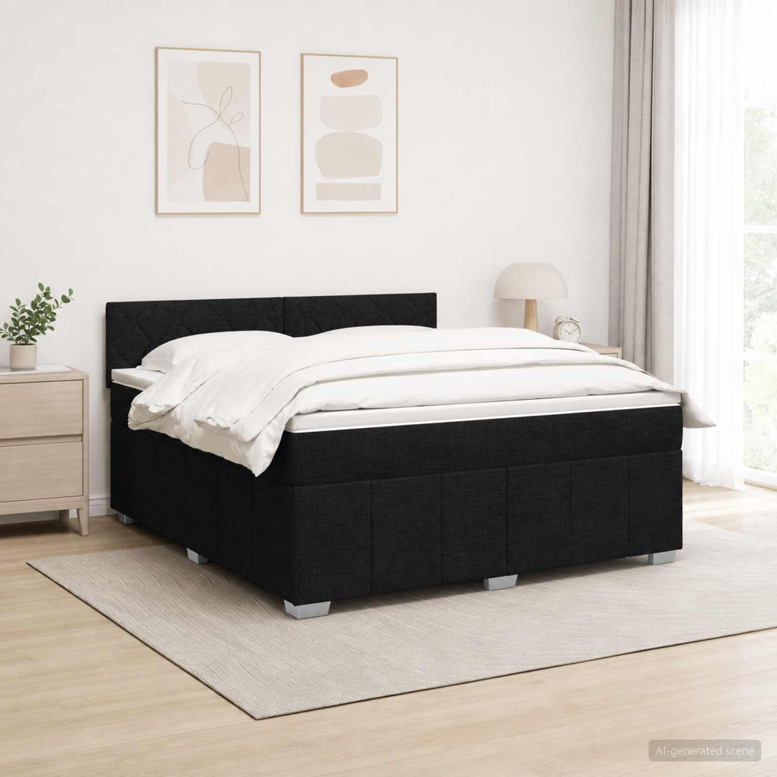 Letto Box Spring LED con Materasso Nero 140 x 190 cm Tessuto | homemem39