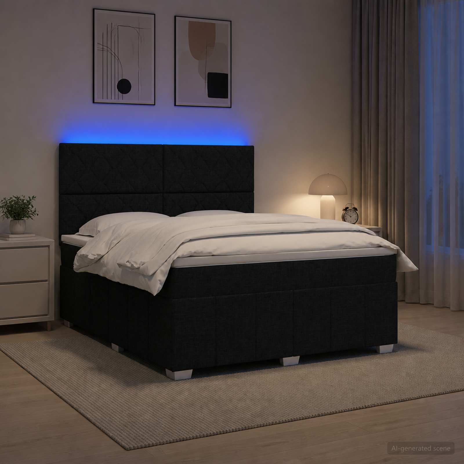 Letto Box Spring LED con Materasso Nero 140 x 190 cm Tessuto | homemem39