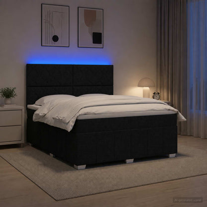 Letto Box Spring LED con Materasso Nero 140 x 190 cm Tessuto | homemem39