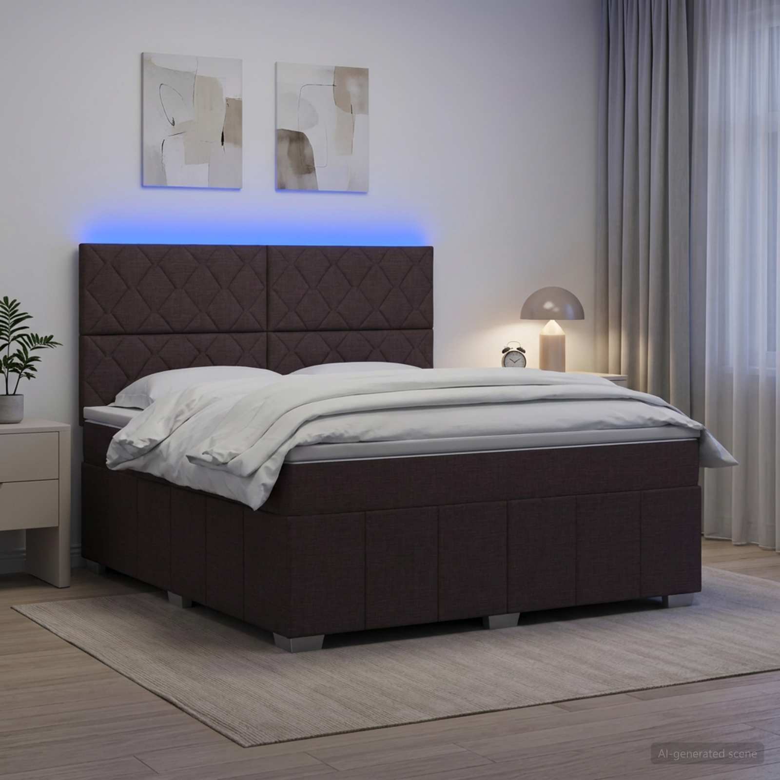 Letto Box Spring LED con Materasso Marrone Scuro 140 x 200 cm | homemem39