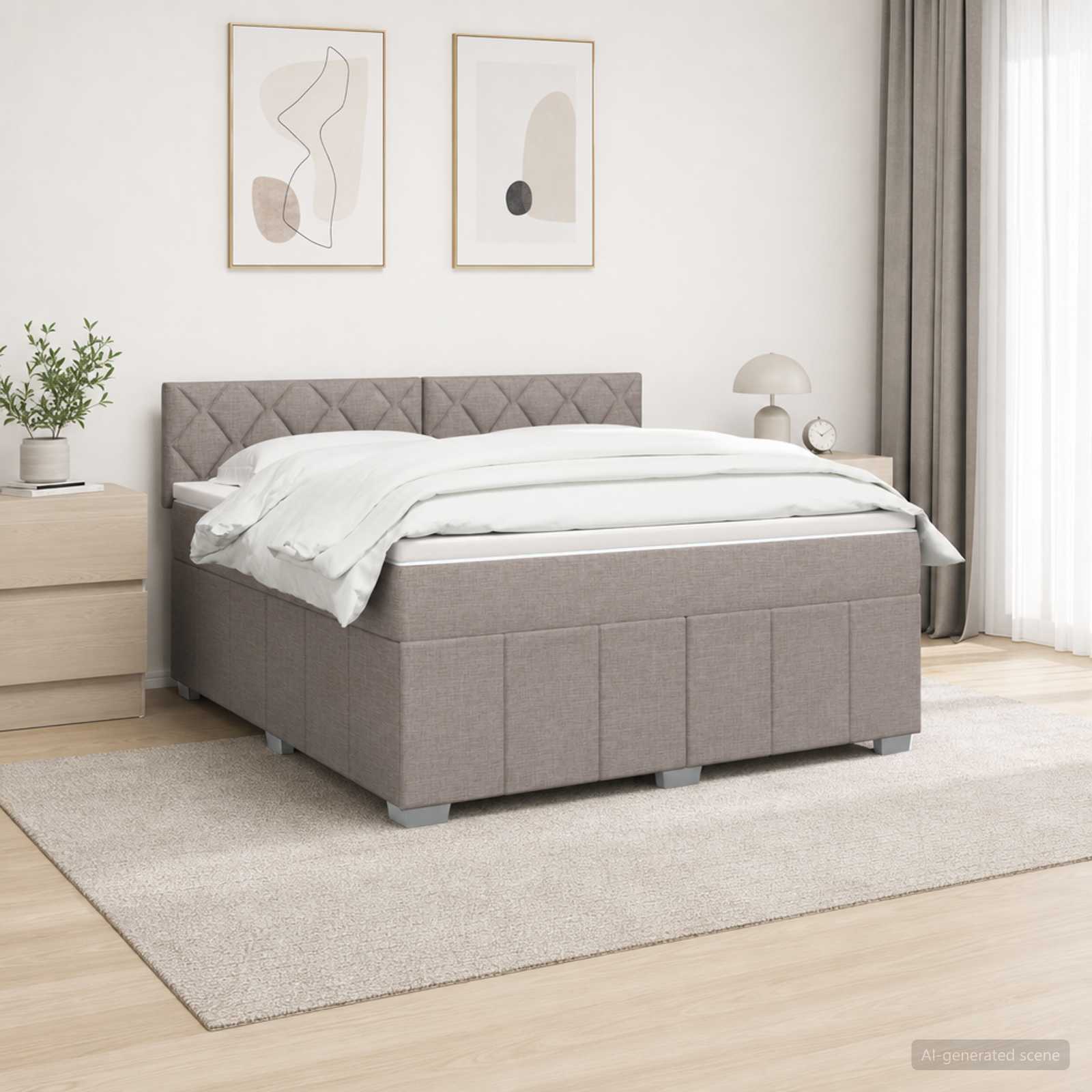 Letto Box Spring LED con Materasso Tortora 140 x 190 cm Tessuto | homemem39