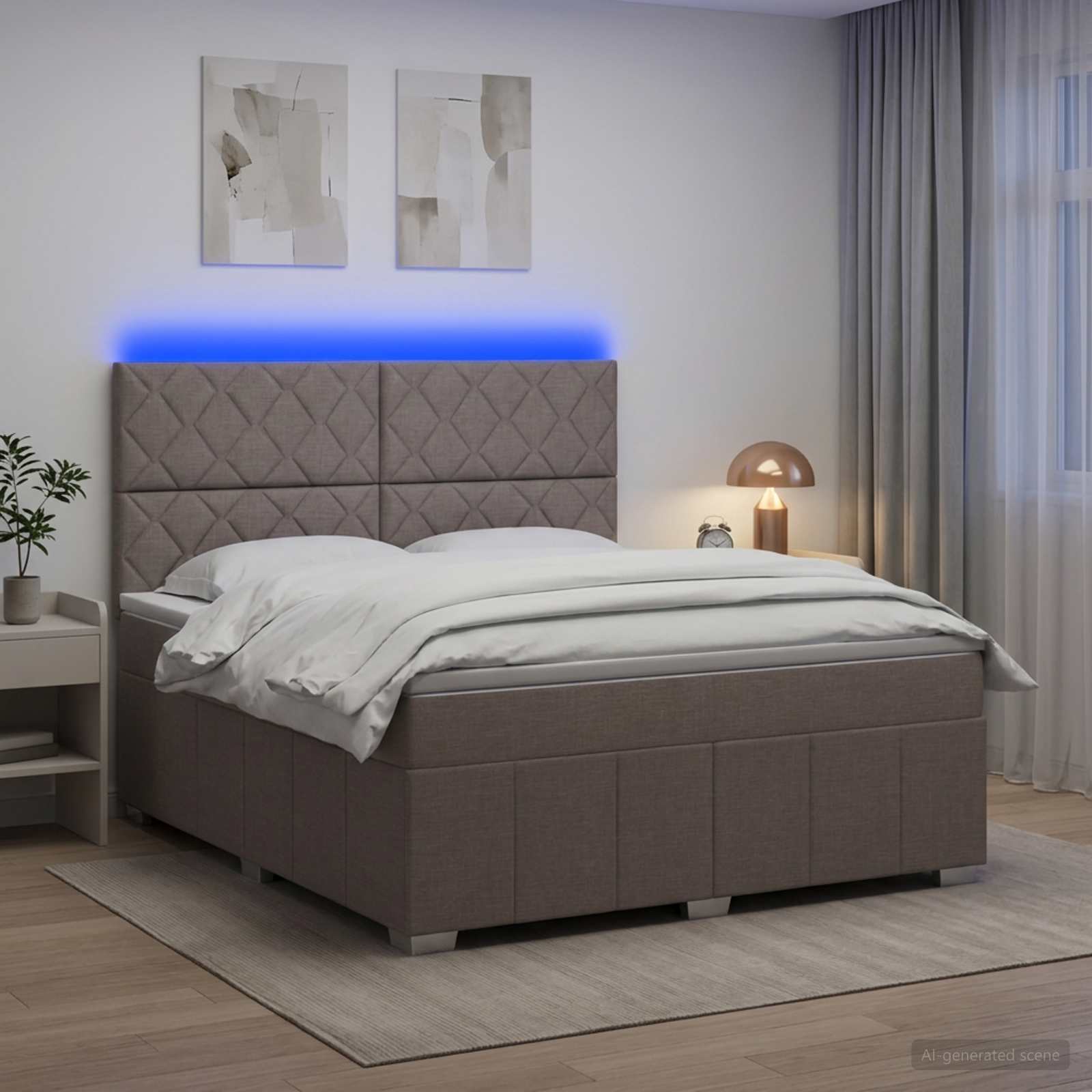 Letto Box Spring LED con Materasso Tortora 140 x 200 cm Tessuto | homemem39