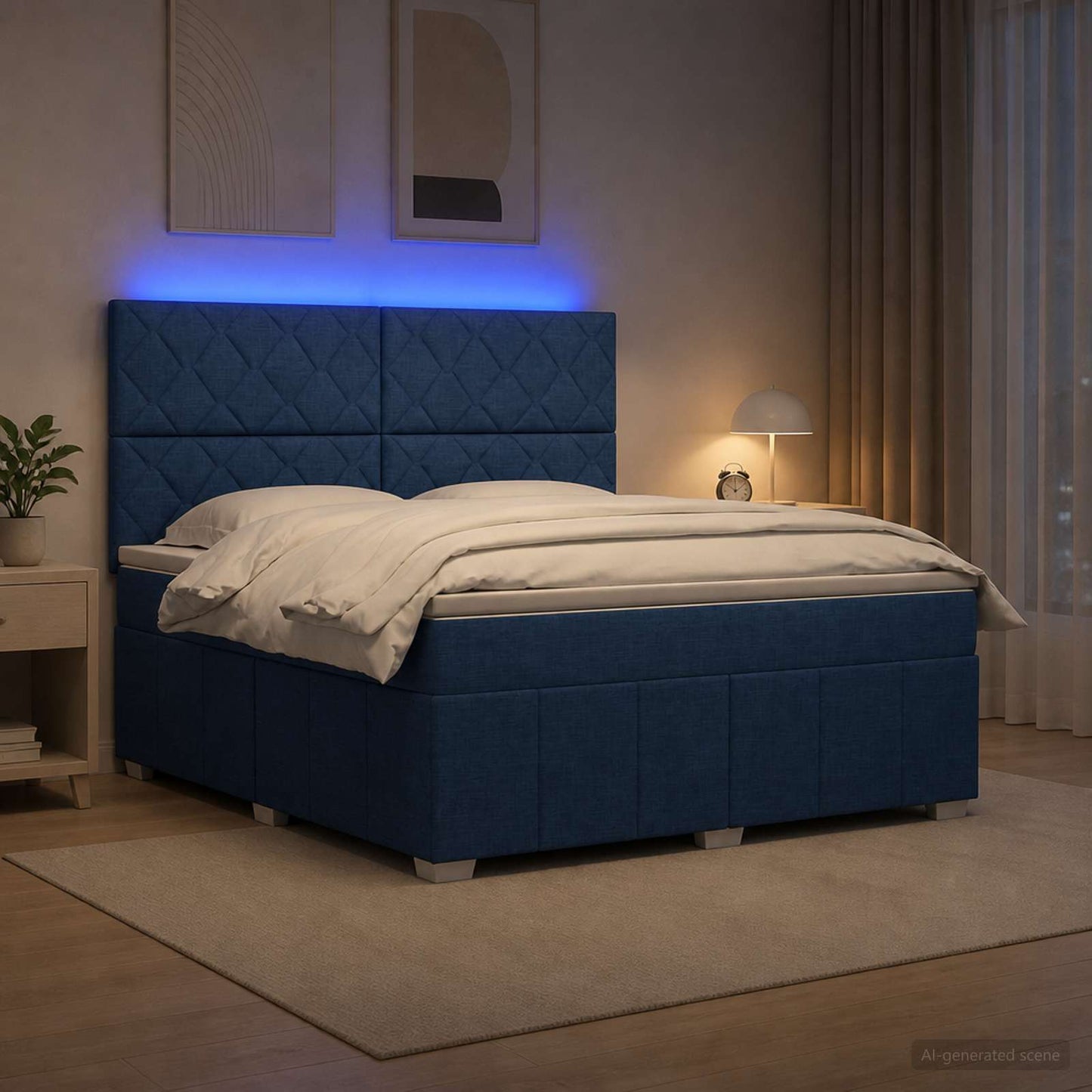 Letto Box Spring LED con Materasso Blu 160 x 200 cm Tessuto | homemem39
