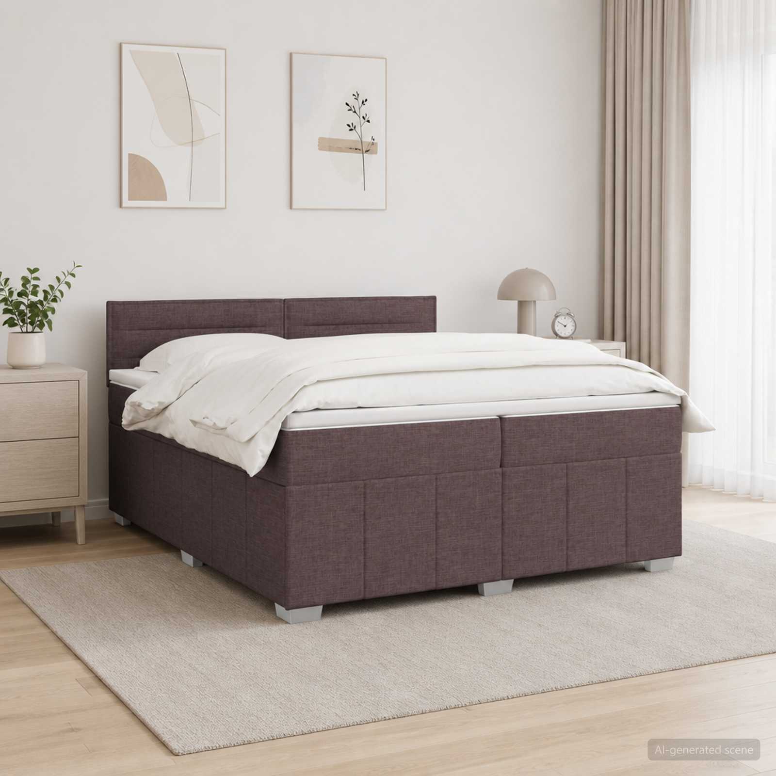 Letto Box Spring LED con Materasso Marrone Scuro 200 x 200 cm | homemem39