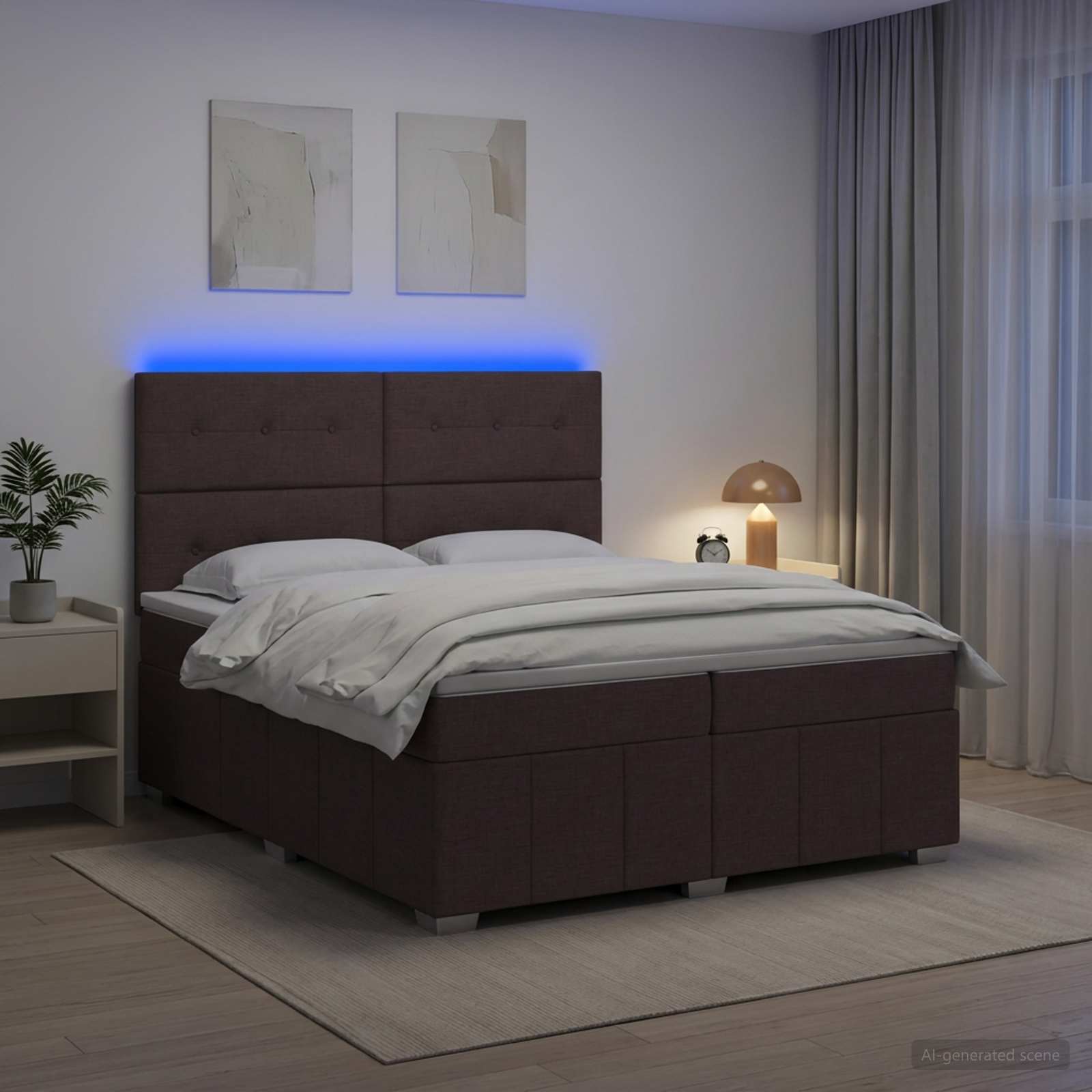 Letto Box Spring LED con Materasso Marrone Scuro 200 x 200 cm | homemem39