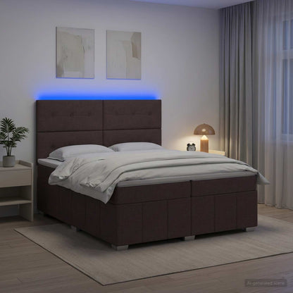 Letto Box Spring LED con Materasso Marrone Scuro 200 x 200 cm | homemem39