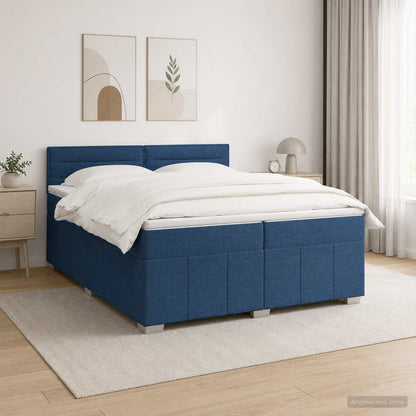 Letto Box Spring LED con Materasso Blu 200 x 200 cm Tessuto | homemem39