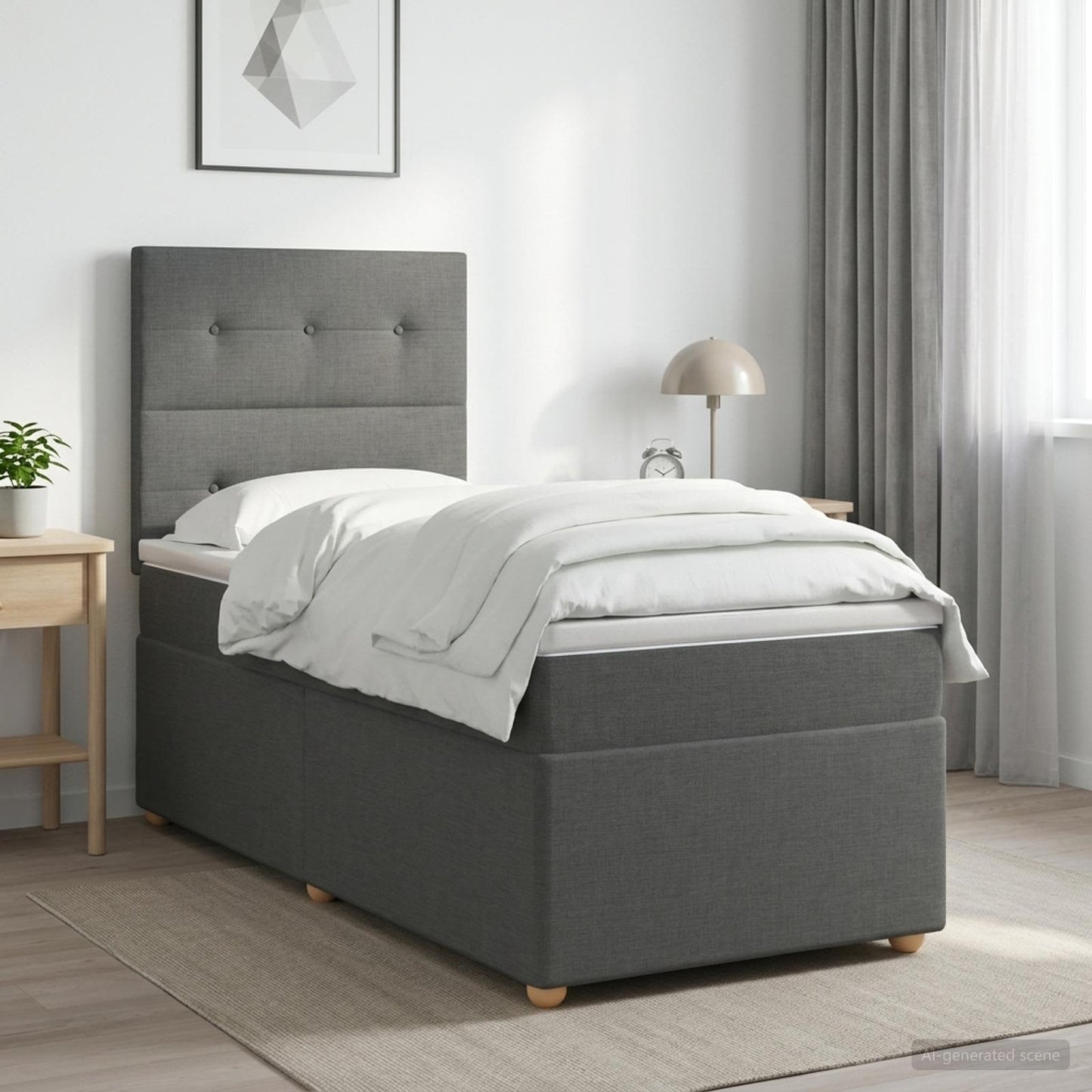 Letto Box Spring LED con Materasso Grigio Scuro 90 x 190 cm