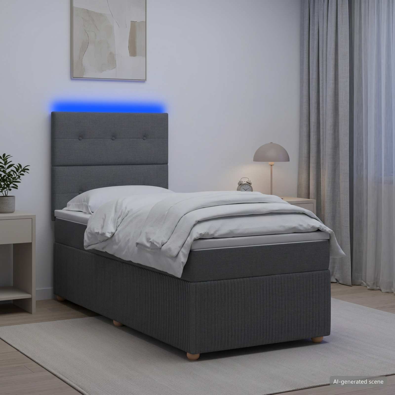 Letto Box Spring LED con Materasso Grigio Scuro 90 x 190 cm | homemem39