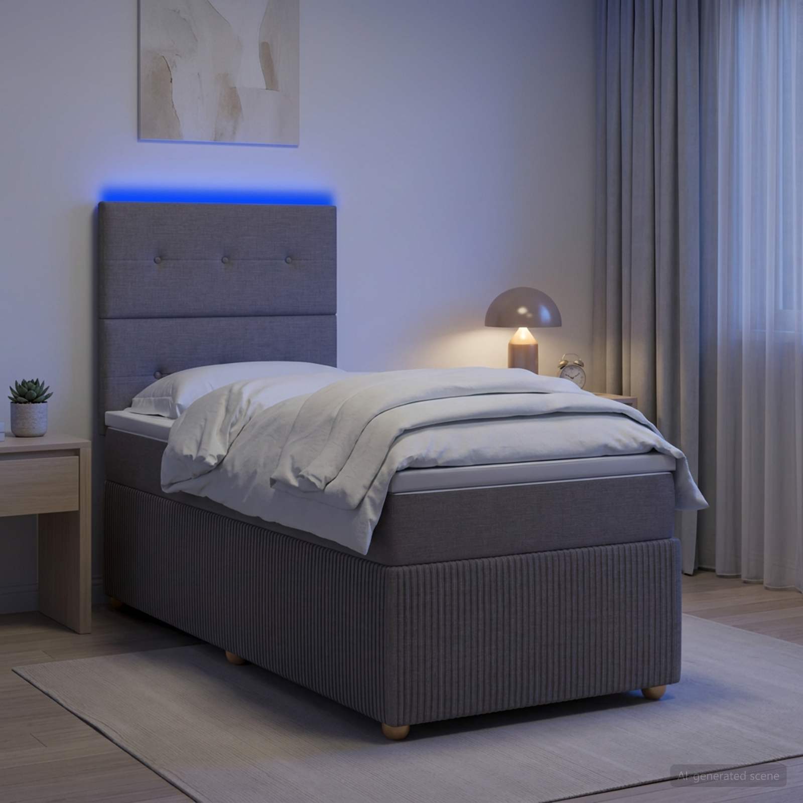 Letto Box Spring LED con Materasso Tortora 100 x 200 cm Tessuto | homemem39