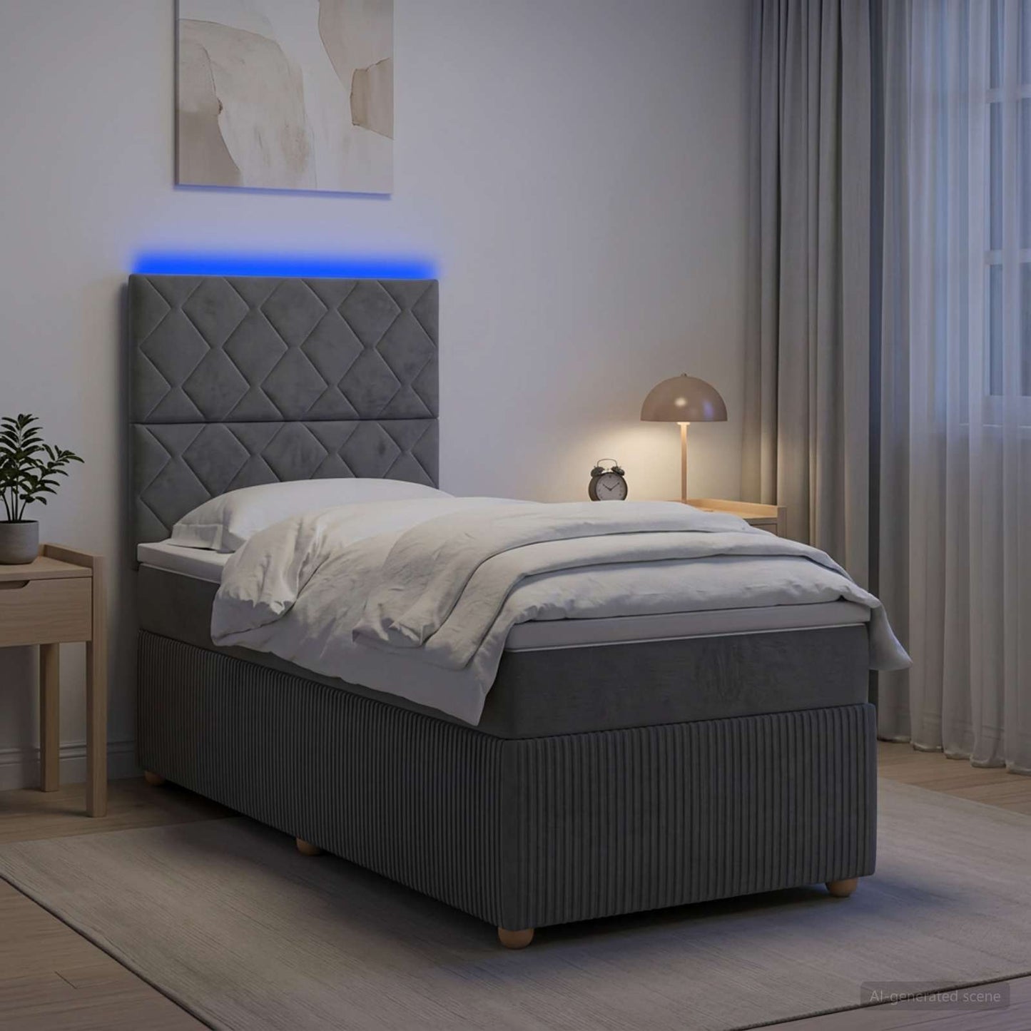 Letto Box Spring LED con Materasso Grigio Scuro 80 x 200 cm