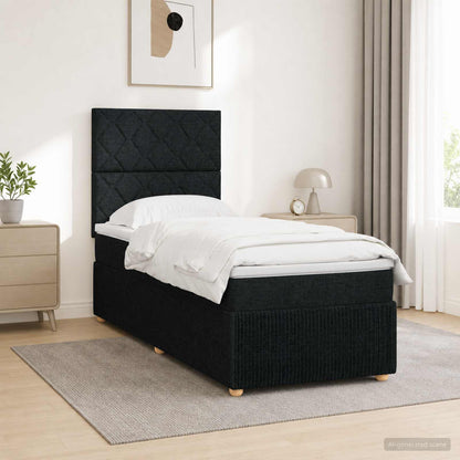 Letto Box Spring LED con Materasso Nero 90 x 190 cm Tessuto