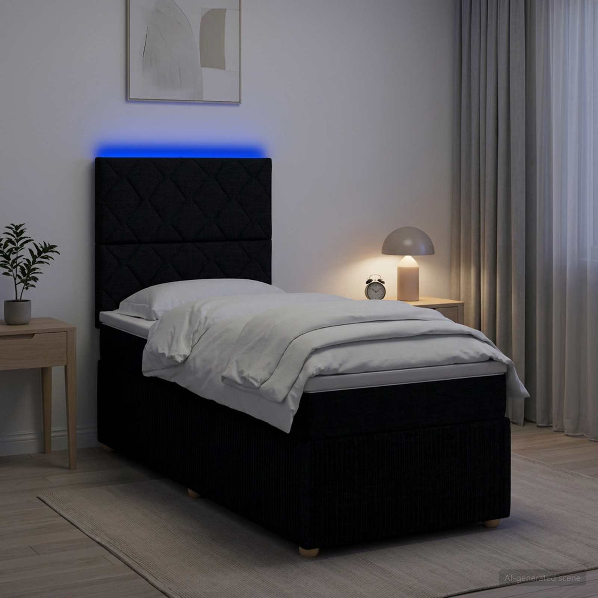 Letto Box Spring LED con Materasso Nero 90 x 200 cm Tessuto | homemem39