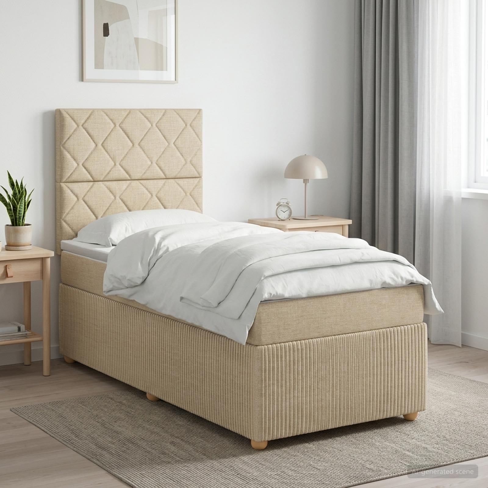 Letto Box Spring LED con Materasso Crema 80 x 200 cm Tessuto | homemem39